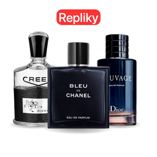 Promoční balíček 3 parfémů: Creed AVENTUS, BLEU DE CHANEL a Dior SAUVAGE 100 ml.